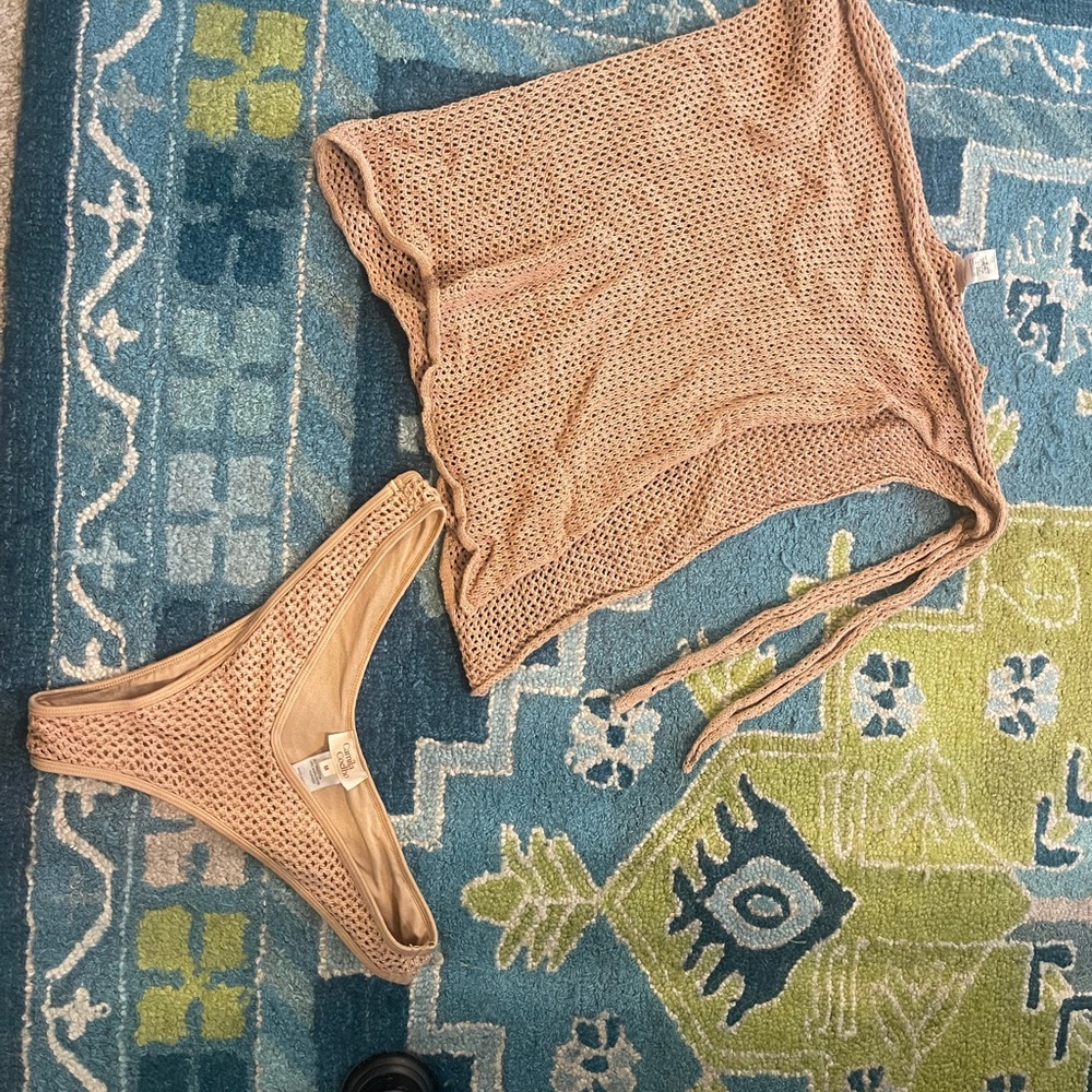 Tan Crochet Bikini Set